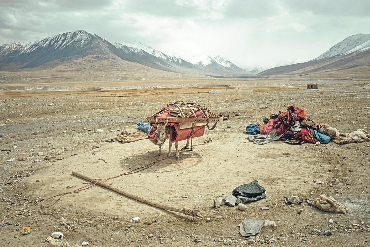Landschaft in Afghanistan mit bepacktem Esel
