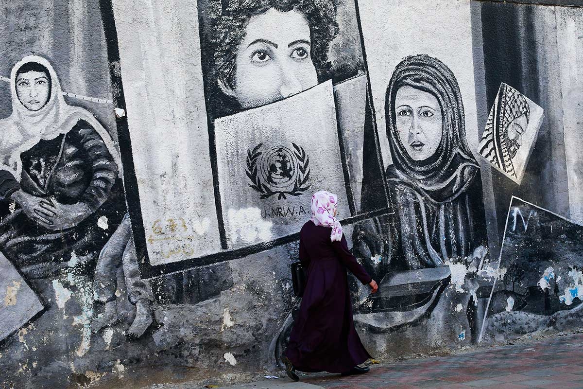 Wandgemälde am Haupsitz  des Hilfswerks der Vereinten Nationen für Palästina-Flüchtlinge