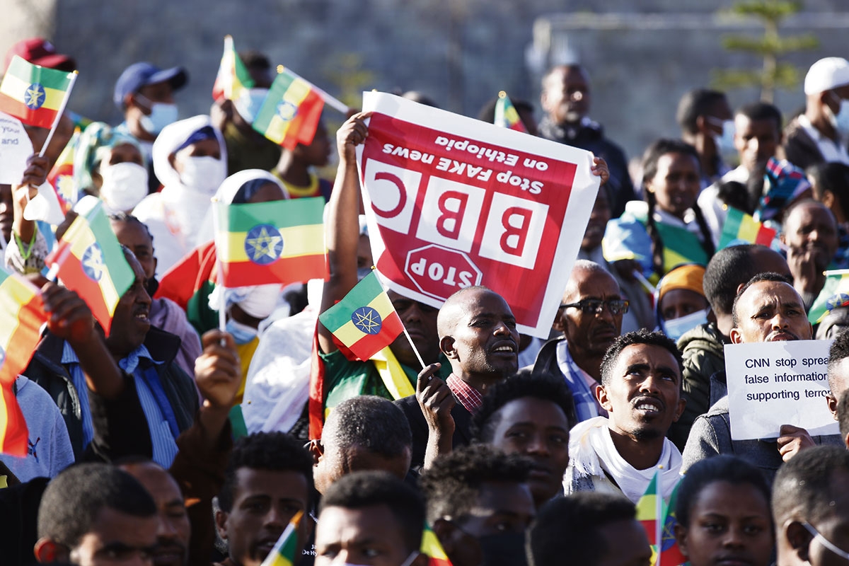 Demonstration für die äthiopische Bundesregierung in Addis Abeba