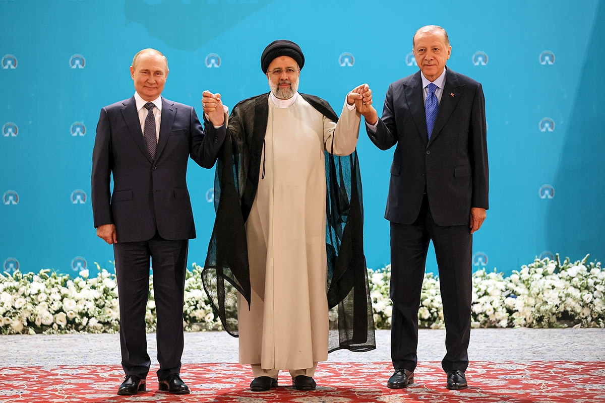Wladimir Putin, Ebrahim Raisi und Recep Tayyip Erdoğan