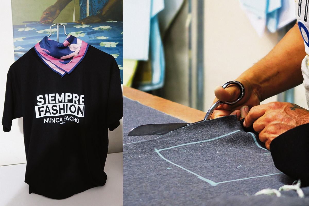 Ein Shirt mit der Aufschrift »Siempre Fashion – Nunca Facha« (Immer Mode – nie Faschistin) wird hergestellt