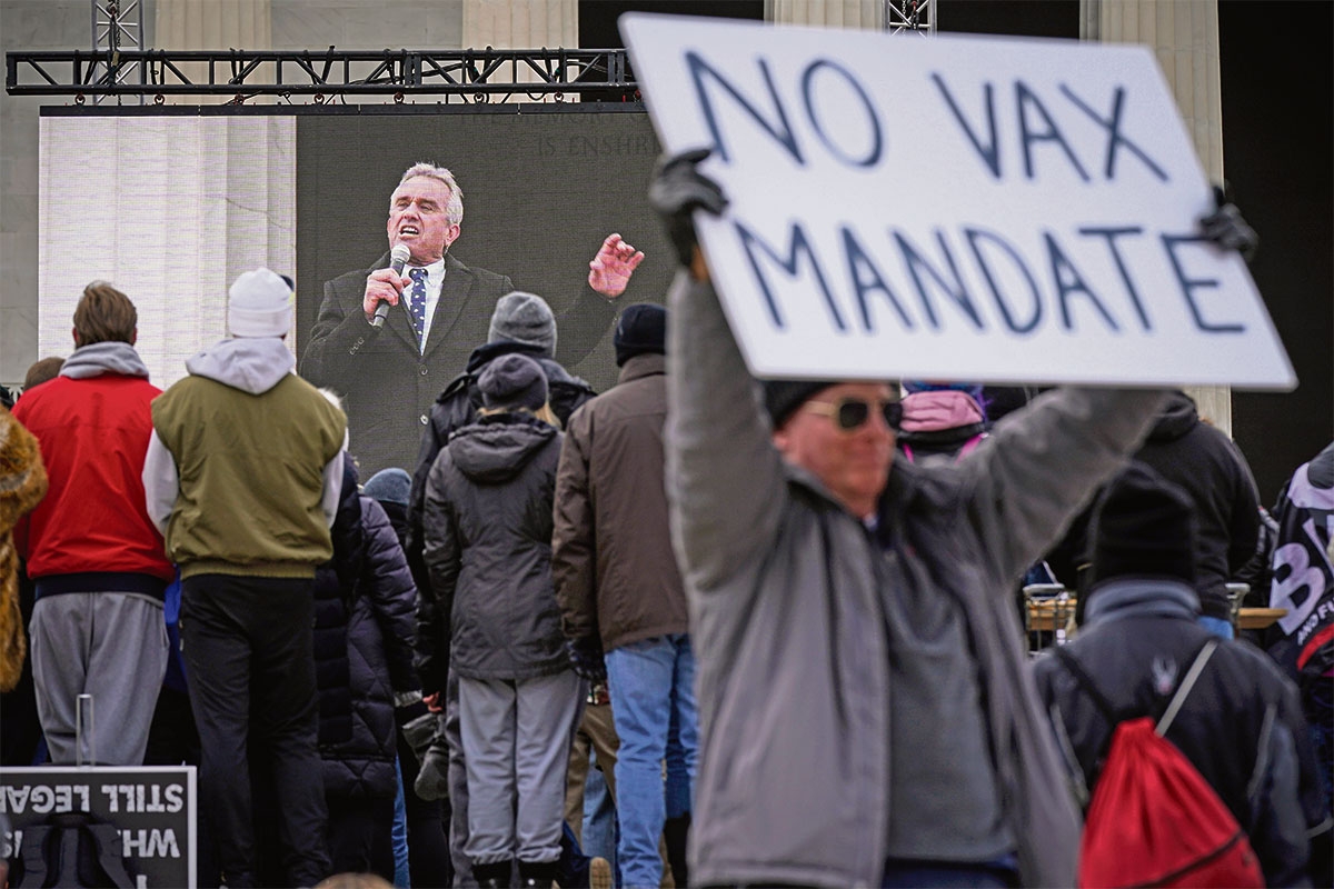 Robert Kennedy Jr. spricht bei einer Demonstration gegen Covid-19-Impfungen in Washington, D.C., 23. Januar 2022