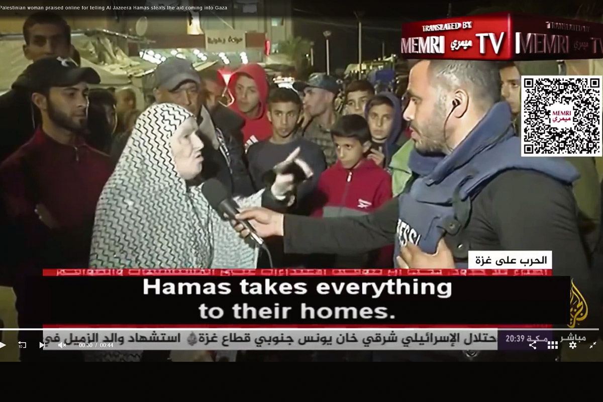Eine Palästinenserin berichtet al-Jazeera, die Hamas stehle Hilfslieferungen