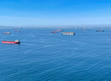 Containerschiffe warten vor der US-Westküste