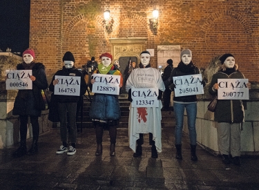 Feministinnen protestieren in Krakau gegen die geplante Registrierung von Schwangerschaften