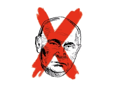 Zeichnung von Wladimir Putins Kopf mit rot ausgekreuzt