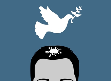 Illustration Friedenstaube kackt auf einen Kopf