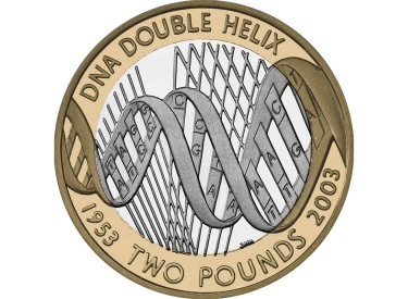 Britische Zweipfundmünze zum fünfzigjährigen Jubiläum der Entdeckung der DNA-Doppelhelix