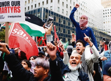 Unterstützer Palästinas demonstrieren in New York City, 9. Oktober