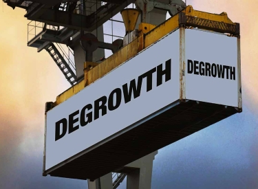 Container mit Aufschrift "Degrowth"