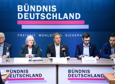 »Bündnis Deutschland« bei seiner Vorstellung als neuer Partei durch seinen Vorsitzenden Steffen Große (M.)